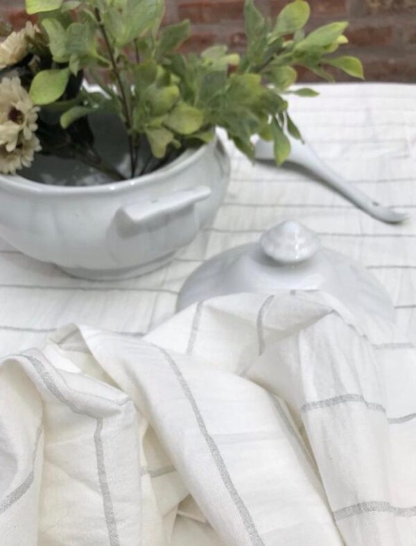 Pre venta mantel de tusor blanco con rayas grises de lubrex, cuatro medidas disponibles